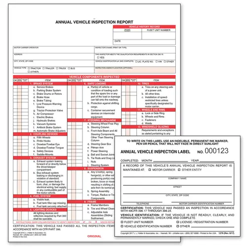 daia様確認ページ Annual Vehicle Inspection Report & Label Combo Pack - AVIRs and Labels