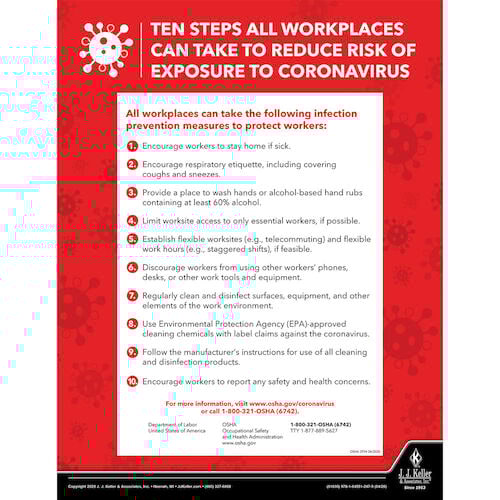 Coronavirus 10-Step Prevention OSHA Poster (017272)
