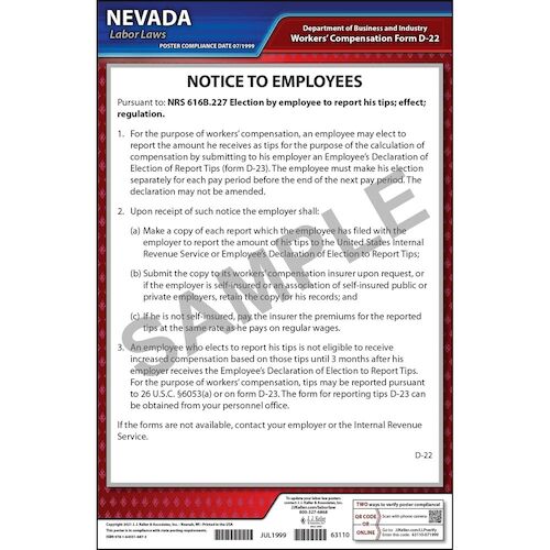 Nevada Tipped Employee Poster (014371)