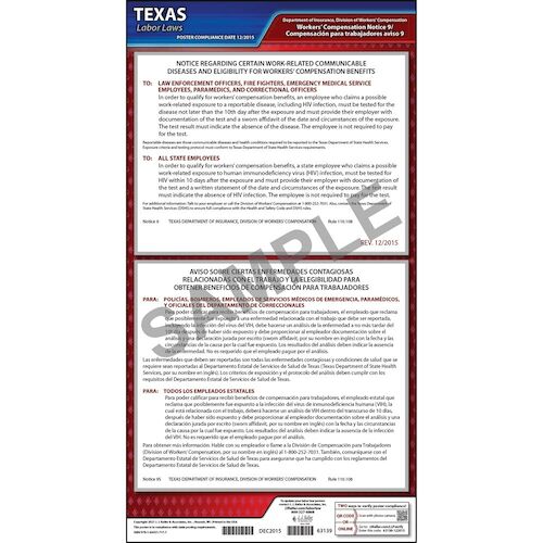 Texas Notice 9 Work-Related Communicable Diseases & Eligibility for Workers' Compensation Benefits Poster (04976)