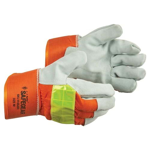 J. J. Keller® SAFEGEAR® Hi-Vis Split Cowhide Leather Palm Work Gloves (018530)