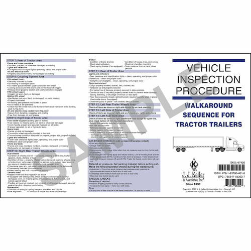 Vehicle Inspection Procedure Pocket Chart – Tractor Semi-Trailers (019252)