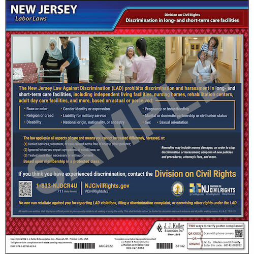 New Jersey Long and Short-Term Care Discrimination English Poster (019422)