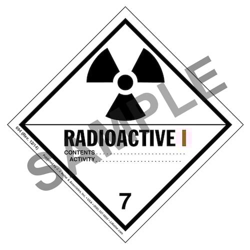Hazardous Materials Labels Class 7 Radioactive I Paper
