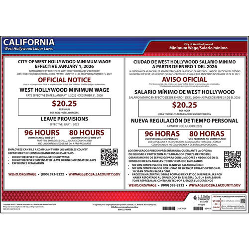 California / West Hollywood Minimum Wage Poster