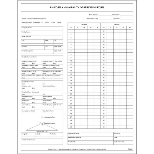 PM Form X - Method 9 (M9) Opacity Observation Form (019951)