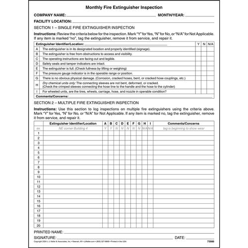 Fire extinguisher checklist discount