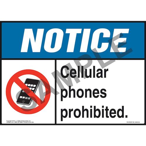 Notice: Cellular Phones Prohibited Sign - ANSI (09911)