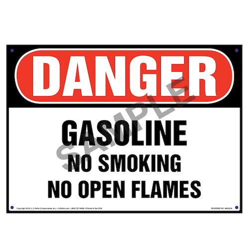 Danger: Gasoline, No Smoking/Open Flames Sign - OSHA (010039)