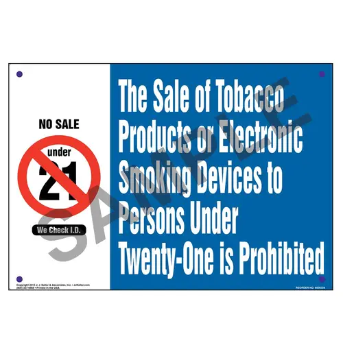 we sell cigarettes sign Hawaii: Sale of Tobacco Products/Electronic Smoking Devices to Persons Under 21 Is Prohibited Sign