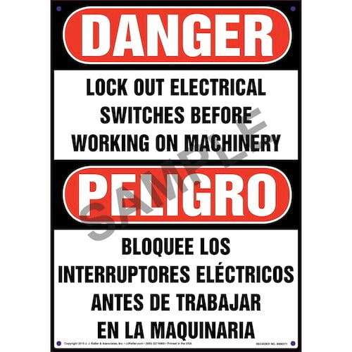 Danger/Peligro: Lockout Electrical Switches Before Working - OSHA Lockout/Tagout Sign (011509)