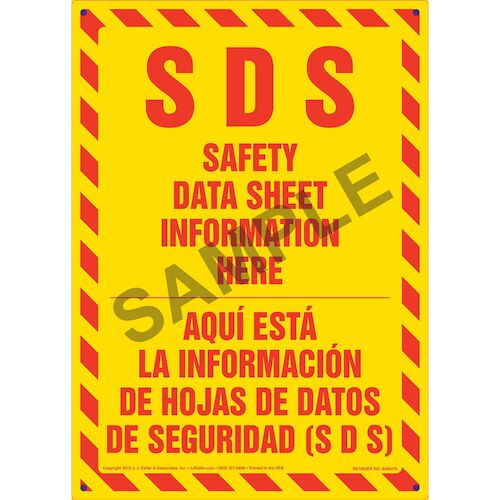 SDS Safety Data Sheet Information Here Sign - Bilingual (011517)