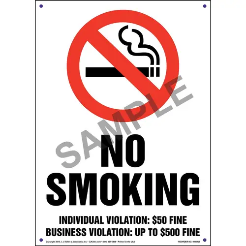 Tennessee: No Smoking Individual Violation $50 Business up to $500 Fine Sign