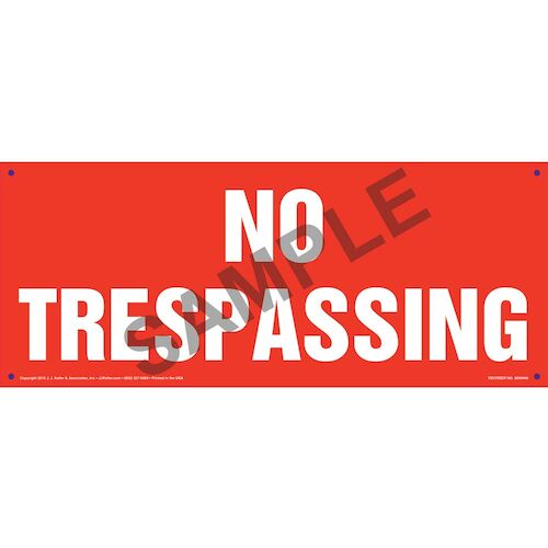 No Trespassing Sign - White Text on Red, Long Format (010414)