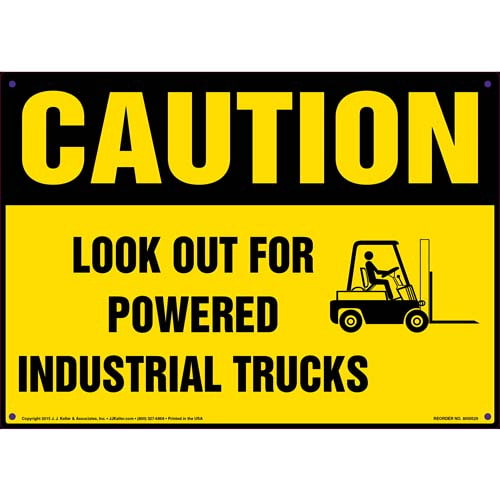 Caution: Look Out For Powered Industrial Trucks Sign with Icon - OSHA (011758)