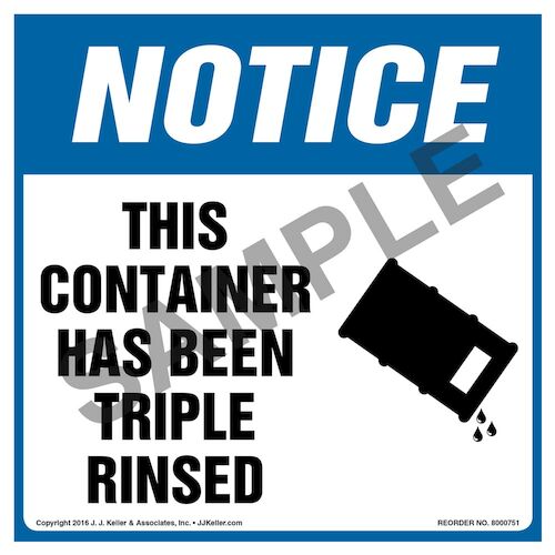 Notice: This Container Has Been Triple Rinsed Label with Icon - OSHA (011986)