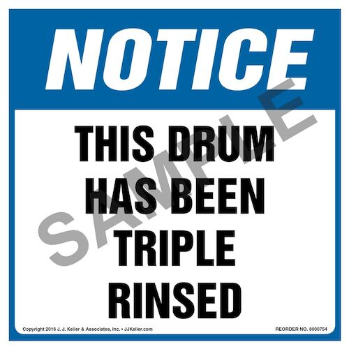 Notice: This Drum Has Been Triple Rinsed Label - OSHA (011989)