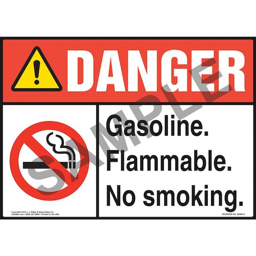 Danger: Gasoline Flammable No Smoking Sign - ANSI (012048)