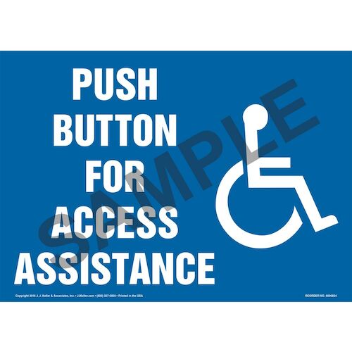 Push Button For Access Assistance Sign - Horizontal Format (012059)