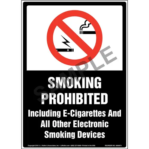 Smoking Prohibited Including E-Cigarettes and Electronic Smoking Devices  Sign