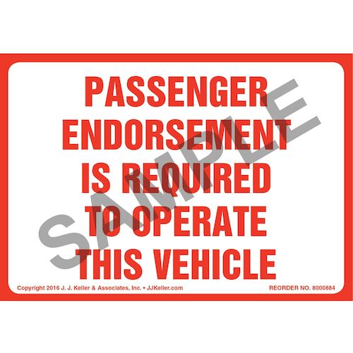 Passenger Endorsement Is Required To Operate This Vehicle Label