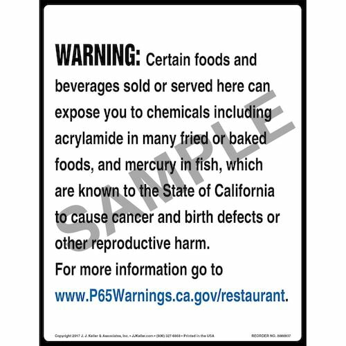 California Prop 65: Restaurants Warning Sign