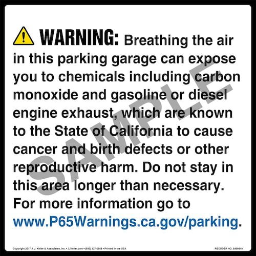 California Prop 65: Parking Facility Warning Sign (010962)