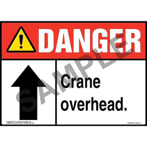 Danger: Crane Overhead Sign with Arrow - ANSI (011057)