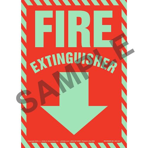 Fire Extinguisher Sign - Striped Border, Glow In The Dark (012588)