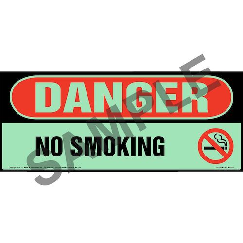 Danger: No Smoking Sign with Icon - OSHA, Long Format, Glow In The Dark (012638)