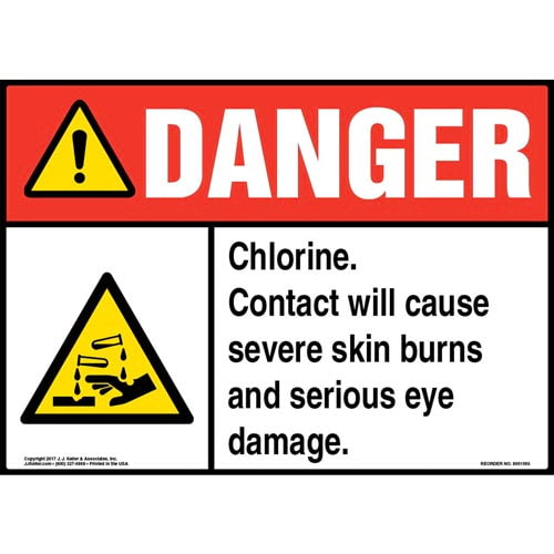 Danger: Chlorine Sign with GHS Corrosion Icon - ANSI (012833)