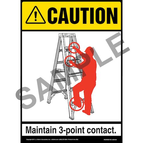 Caution: 3-Point Contact Portable Step Ladder - ANSI Sign (012838)