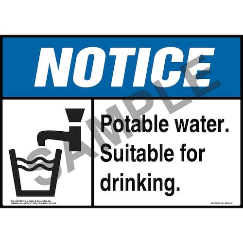 Notice Potable Water. Suitable For Drinking Sign with Icon ANSI