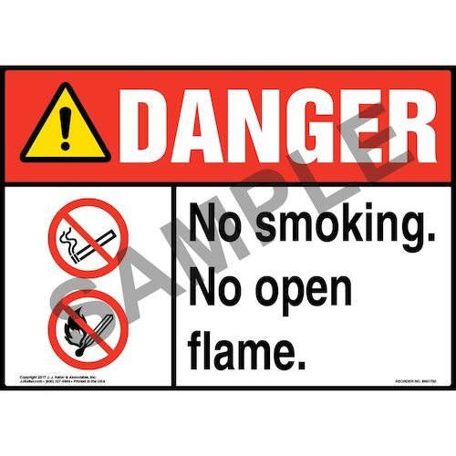 Danger: No Smoking. No Open Flame Sign with Icon - ANSI (013277)