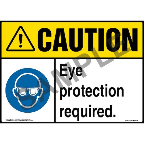 Caution Eye Protection Required Sign with Icon ANSI