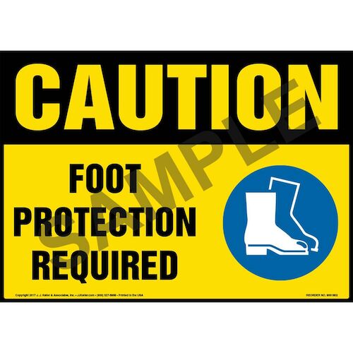 Caution: Foot Protection Required Sign with Icon - OSHA (013338)