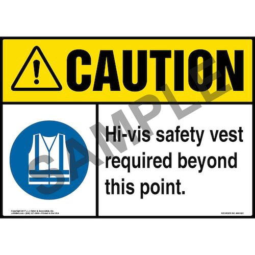 Caution: Hi-Vis Safety Vest Required Beyond This Point Sign with Icon - ANSI (013357)