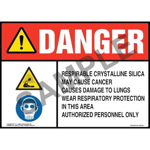 Danger: Respirable Crystalline Silica Sign - ANSI, Hazard &amp; Facepiece ...