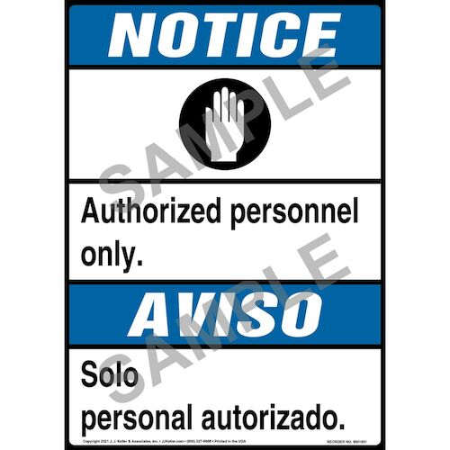 Notice: Authorized Personnel Only Bilingual Sign with Icon - ANSI (013541)