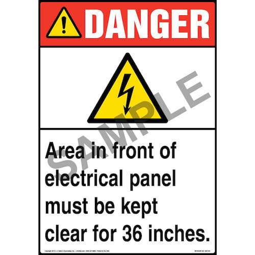 Danger: Area In Front Of Electrical Panel Must Be Kept Clear Sign with Icon - ANSI (013608)