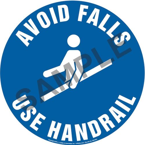 Avoid Falls, Use Handrail Sign with Icon - Round (013621)