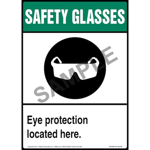Safety Glasses: Eye Protection Located Here Sign with Icon (014215)