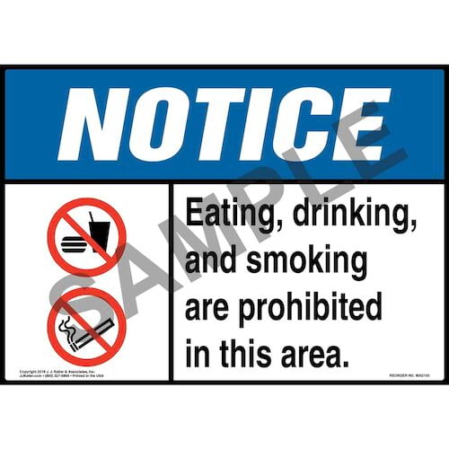 Notice: Eating, Drinking, and Smoking Are Prohibited in This Area Sign with Icons - ANSI (014502)