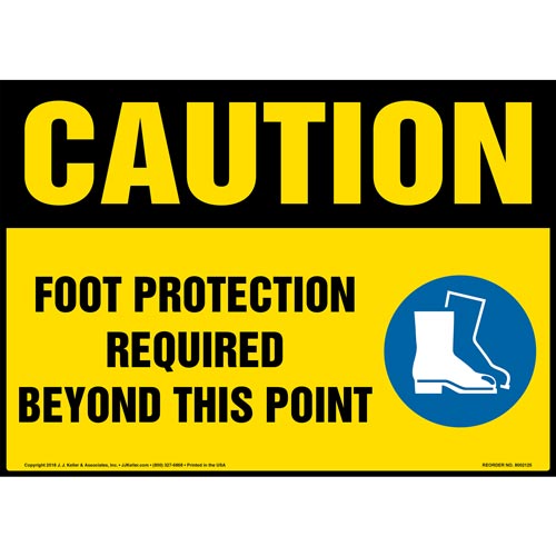 Caution: Foot Protection Required Beyond This Point Sign with Icon - OSHA (014476)