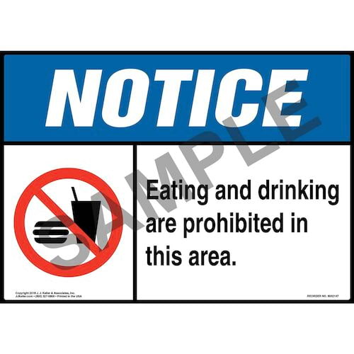 Notice: Eating and Drinking Are Prohibited in This Area Sign with Icon - ANSI (014498)