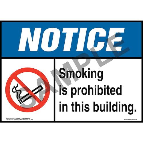 Notice: Smoking Is Prohibited in This Building Sign with Icon - ANSI (014508)