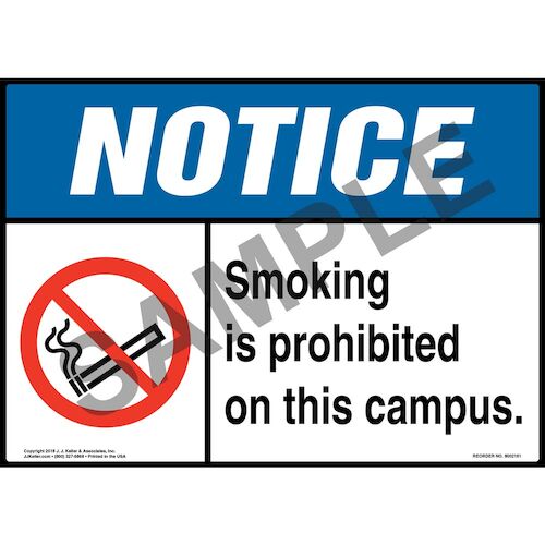 Notice: Smoking Is Prohibited on This Campus Sign with Icon - ANSI (014510)