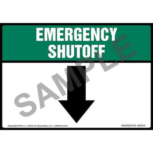 Emergency Shutoff with Down Arrow Label (014744)