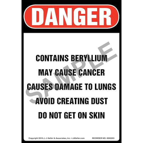 Danger: Contains Beryllium, May Cause Cancer Label - OSHA, Long Format (014787)