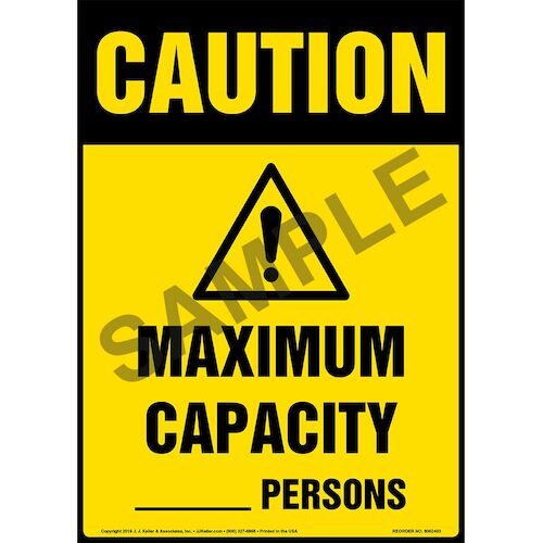 Caution Maximum Capacity Sign with Icon OSHA, Long Format